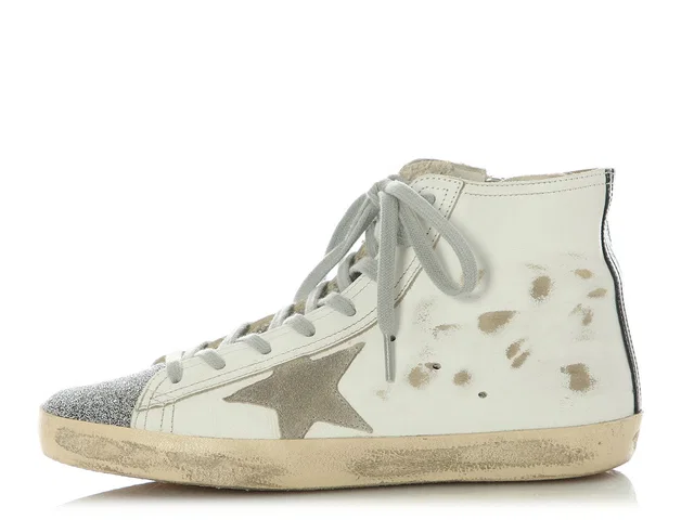 White Leather and Swarovski Crystal Francy High Top Sneakers in White Leather from Ann's Fabulous Finds