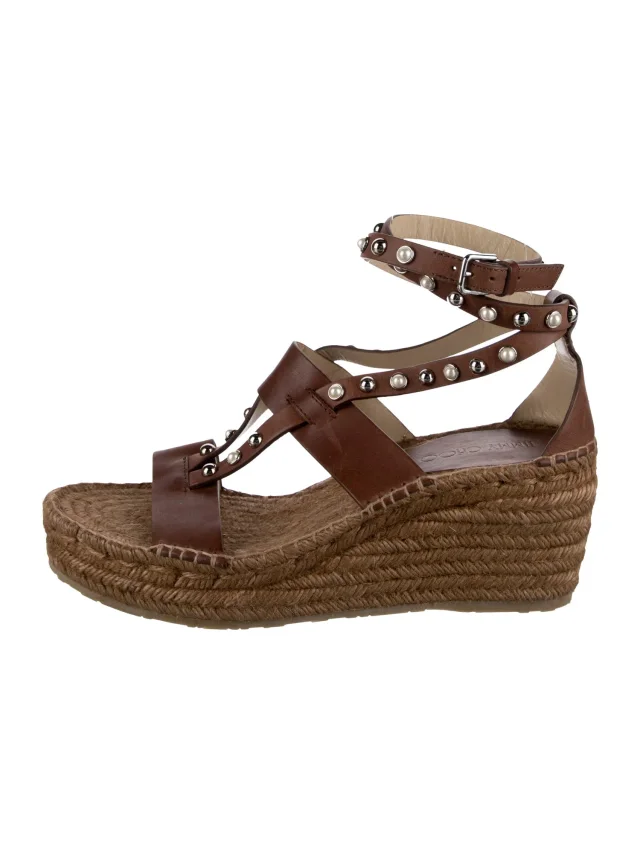 Jimmy Choo Faux Pearl Accents Leather Espadrilles in brown|red Leather from The RealReal