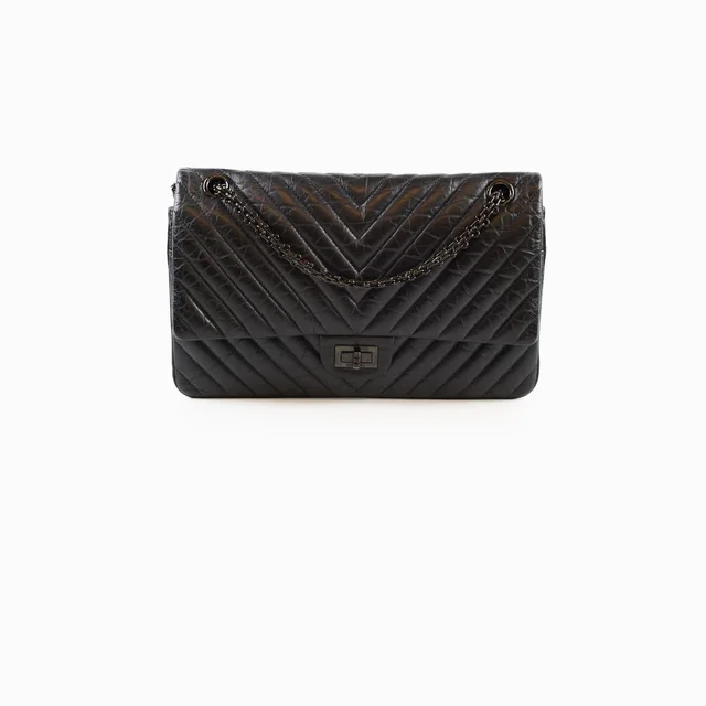 Chanel So Black Reissue 2.55 Flap Chevron Lambskin in Black Lambskin from The Purse Affair