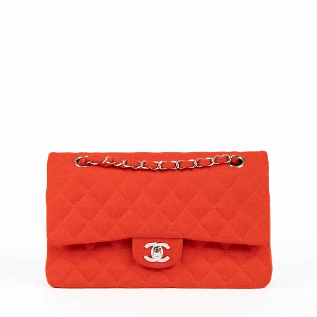 Chanel Red Jersey Medium Classic 11.12 Bag in Red Woven leather from Labellov