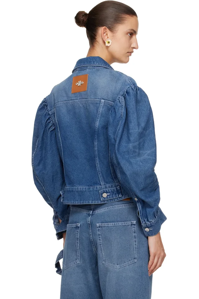Simone Rocha Blue Embellished Sculpted Draped Sleeve Denim Jacket, photo 3 of 4 from SSENSE