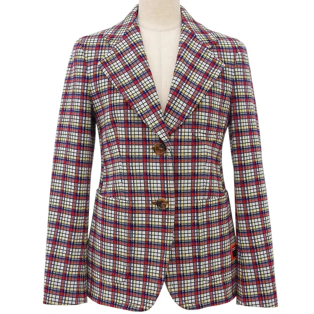 Prada Checked Pattern Tailored Jacket #38S Red/Blue/Yellow/Multi in Red from VINTAGE QOO TOKYO