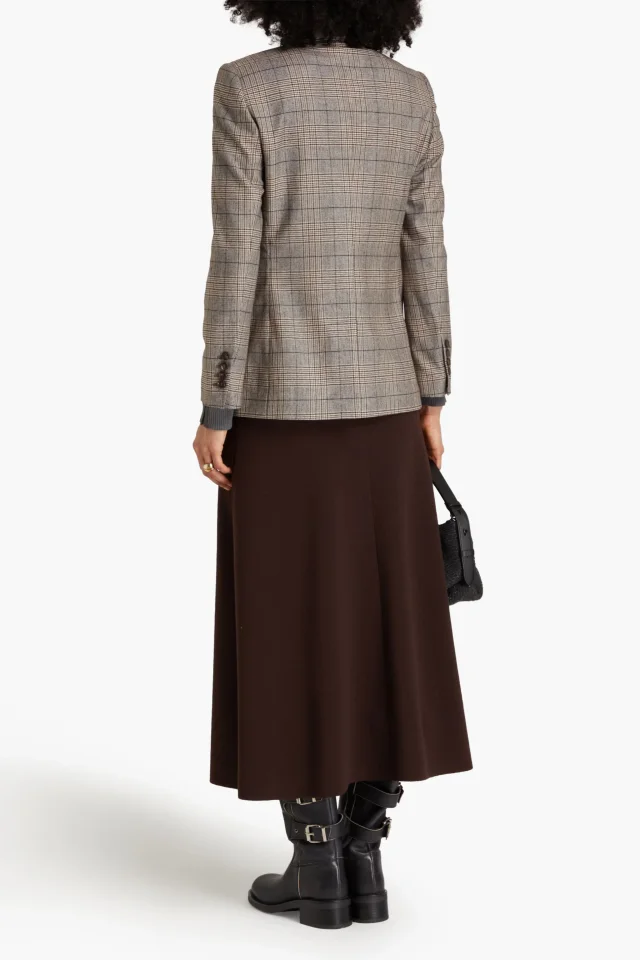 Brunello Cucinelli Bead-Embellished Checked Wool-Blend Blazer in Brown, photo 3 of 4 from THE OUTNET