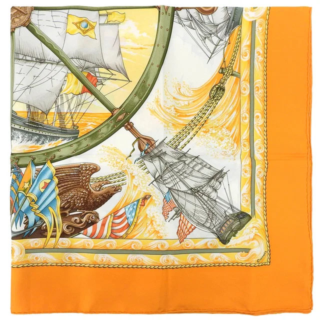 Hermès Carre 90 VIVE LE VENT Scarf Orange/Multicolor in Orange Silk from VINTAGE QOO TOKYO