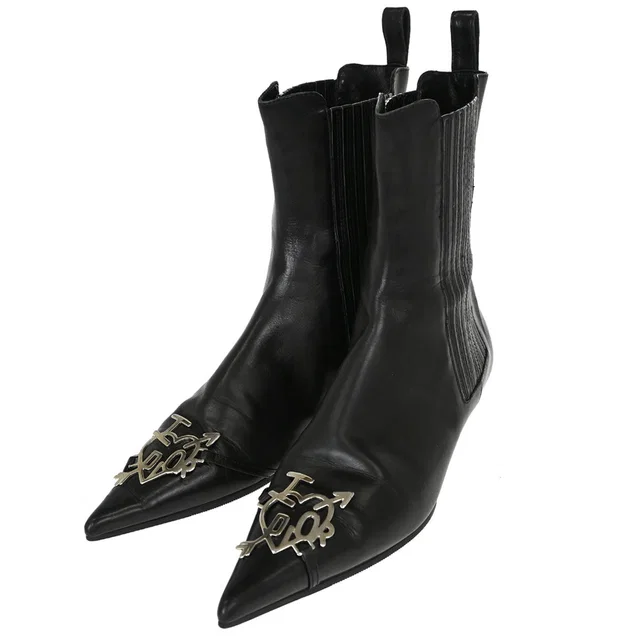 Dior Black Leather Short Boots Shoes #36 1/2 in Black Leather from AMORE Vintage Tokyo