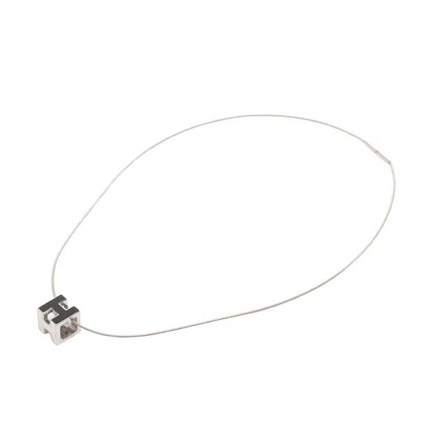 Black Hermès Palladium Plated Enamel Cage D H Pendant Necklace in Black from Designer Revival