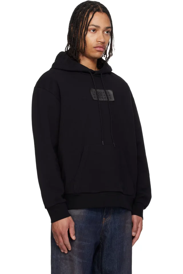 MM6 Maison Margiela Black Logo Patch Hoodie, photo 2 of 4 from SSENSE