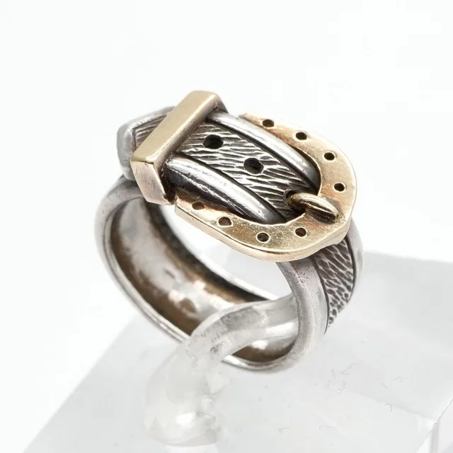 Hermès Ring 750/925 Sterling Silver Vintage Belt Horseshoe Combination in Silver from The Reluxe