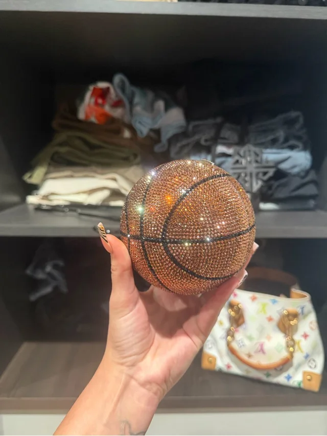 Judith Leiber Crystal Basketball Crossbody Bag In Bronze And Black in brown|red from Poshmark