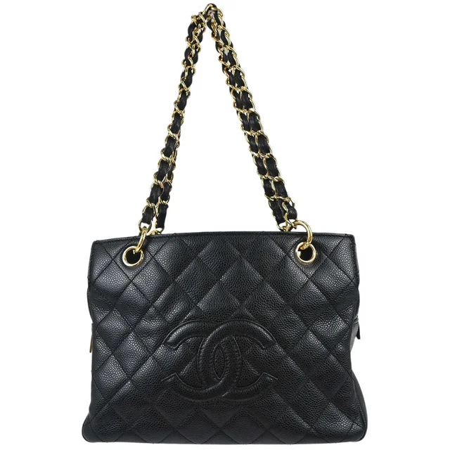 Chanel 2008-2009 Black Caviar Skin Petite Timeless Tote PTT Chain Handbag in Black Caviar leather from AMORE Vintage Tokyo