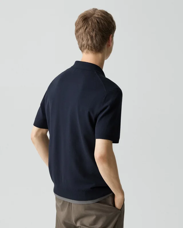 Theory Soris Polo Shirt in Light Bilen in DARK ECLIPSE 62% Viscose, 38% Polyester; Exclusive Of Elastic, photo 10 of 12 from Theory