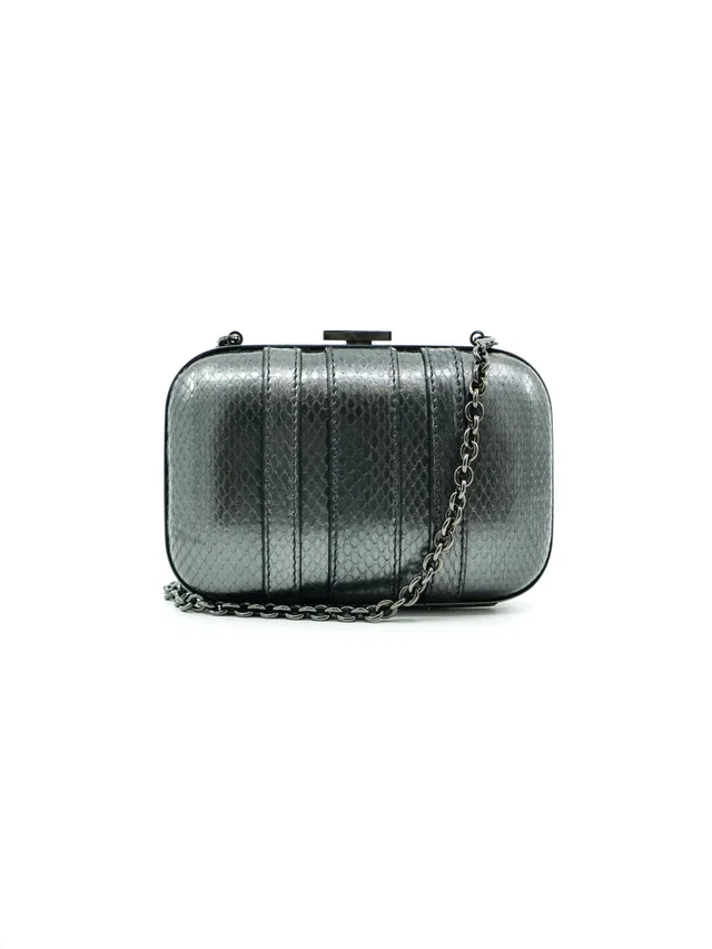 Gucci Gunmetal Snakeskin Box Clutch in Leather from Arcade Vintage