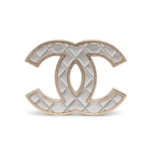 Chanel Quilted CC Brooch in Silver & Gold from Blue Spinach