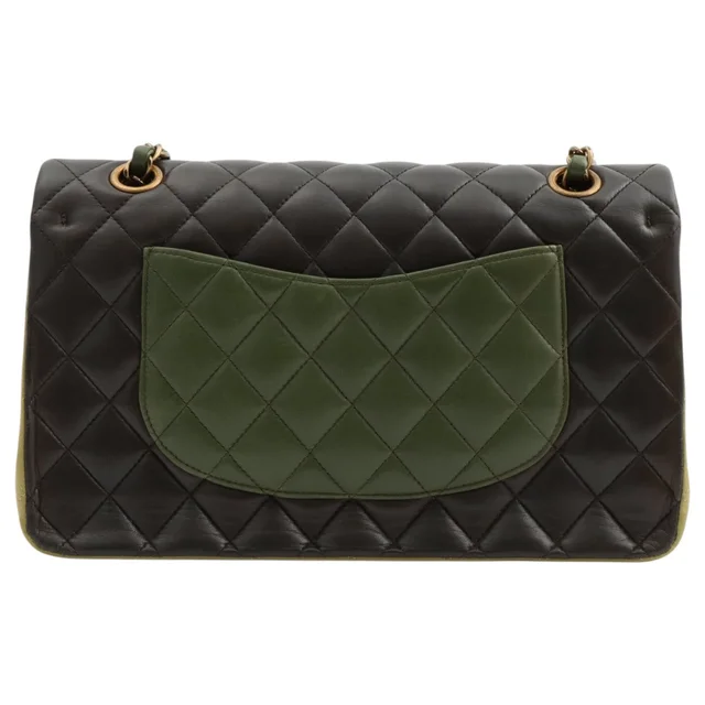 Chanel Circa 2014 Matelassé Stitch CC Turn-lock Chain Shoulder Bag, Black/Khaki in Black Lambskin from VINTAGE QOO TOKYO, photo 2 of 2