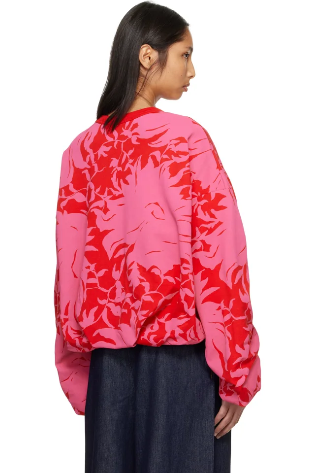 Dries Van Noten Red & Pink Draped Sweatshirt, photo 3 of 4 from SSENSE