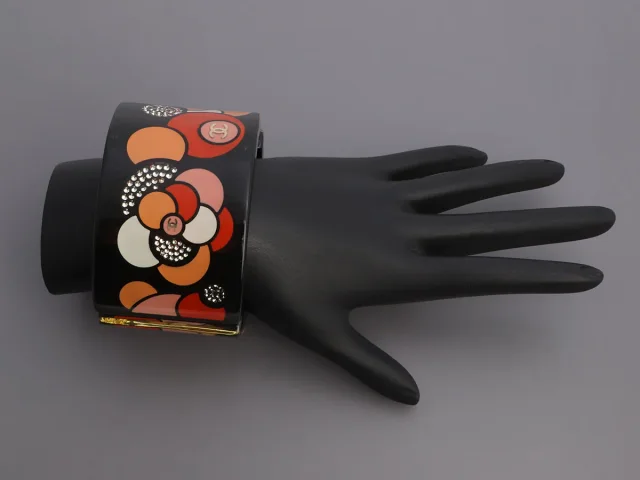 Chanel Tone Resin and Crystal Camelia Bracelet in Silver Resin from Ann's Fabulous Finds, photo 5 of 5