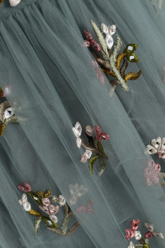 Valentino Garavani Embellished Tulle Mini Dress in Grey green, photo 4 of 4 from THE OUTNET