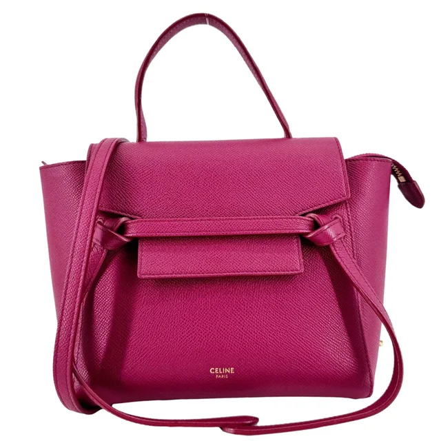 Celine Micro Belt Grained Calfskin Leather Shoulder Bag Burgundy in Burgundy Caviar leather from Dallas Designer Handbags