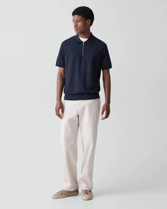 Theory Quarter-Zip Polo Shirt in Light Bilen in DARK ECLIPSE 62% Viscose, 38% Polyester; Exclusive Of Elastic, photo 5 of 12 from Theory