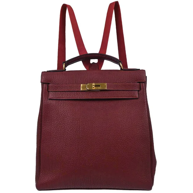 Hermès Rouge H Fjord Kelly A Dos GM Backpack in Burgundy from AMORE Vintage Tokyo