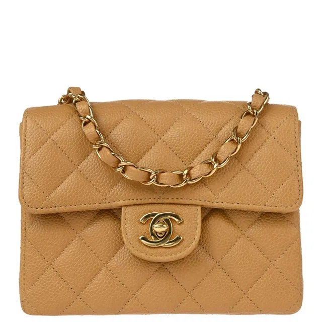 Chanel 2004-2005 Beige Caviar Mini Classic Square Flap Shoulder Bag 17 in Beige Caviar leather from AMORE Vintage Tokyo