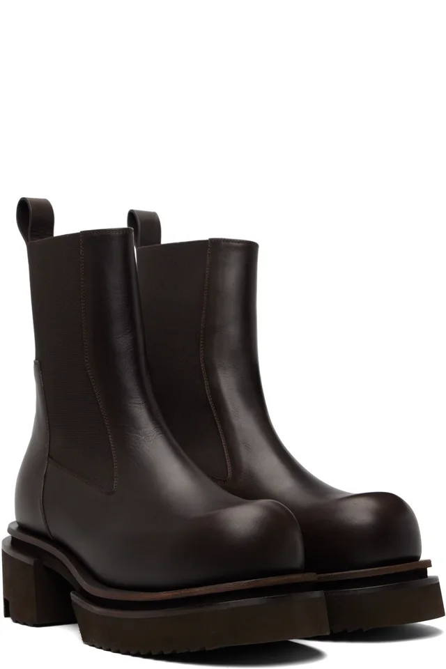 Rick Owens Brown Temple Beatle Bogun Chelsea Boots, photo 4 of 5 from SSENSE