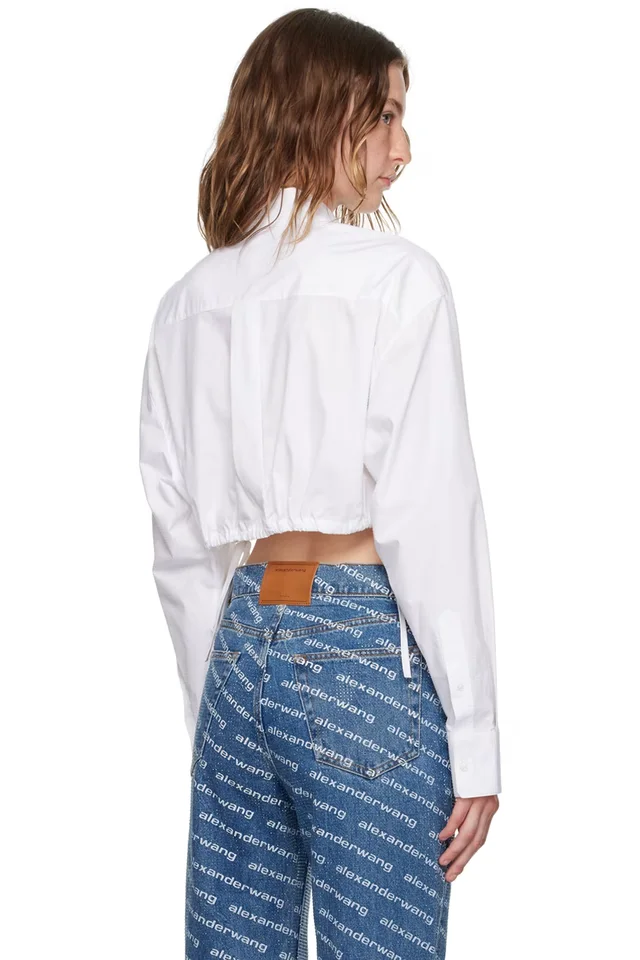 Alexander Wang White Cropped Drawstring Shirt, photo 3 of 4 from SSENSE