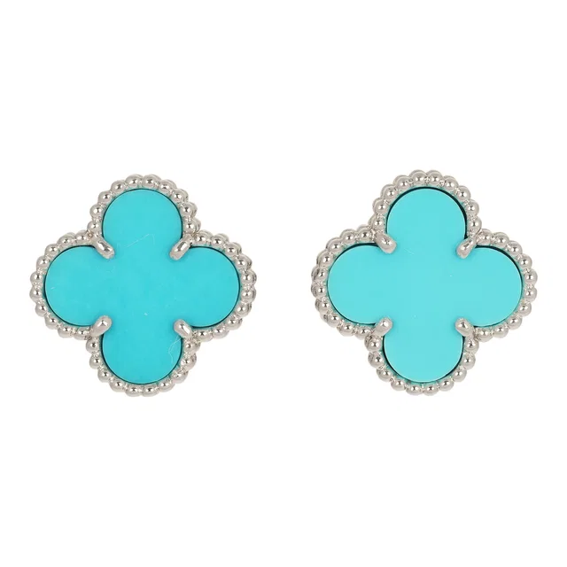 Van Cleef & Arpels Vintage Alhambra Motif Earrings Turquoise 18K White Gold in White from Madison Avenue Couture