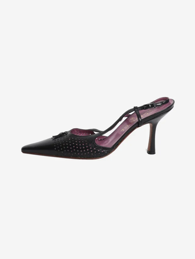 Chanel Black perforated leather slingback heels - size EU 38 in Black Leather from Sign of the Times