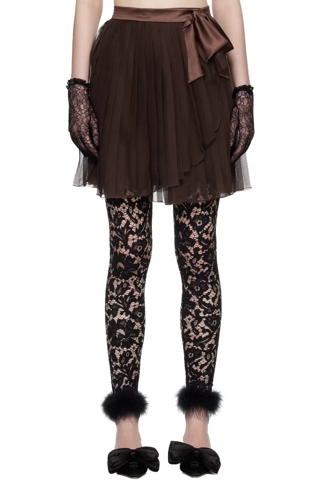 Valentino Brown Pleated Midi Skirt, image 1 of 1 from SSENSE