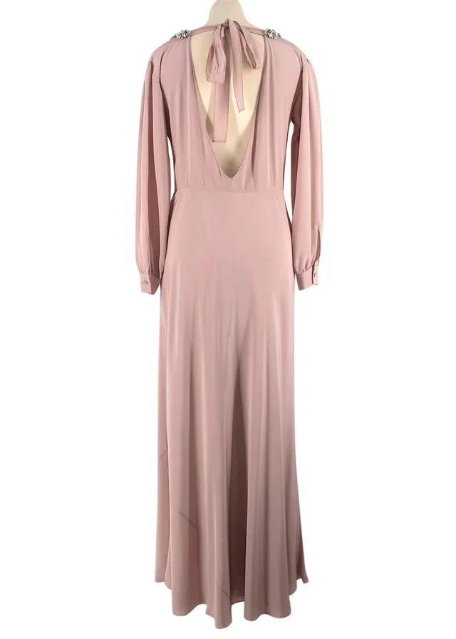 Miu Miu Blush Pink Crystal Embellished Silk Gown in Pink Silk from HEWI