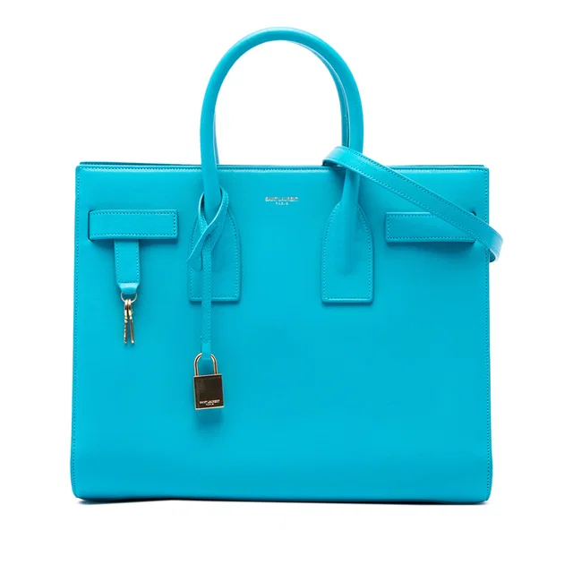 Blue Saint Laurent Small Leather Sac De Jour Satchel in Blue Leather from Designer Revival