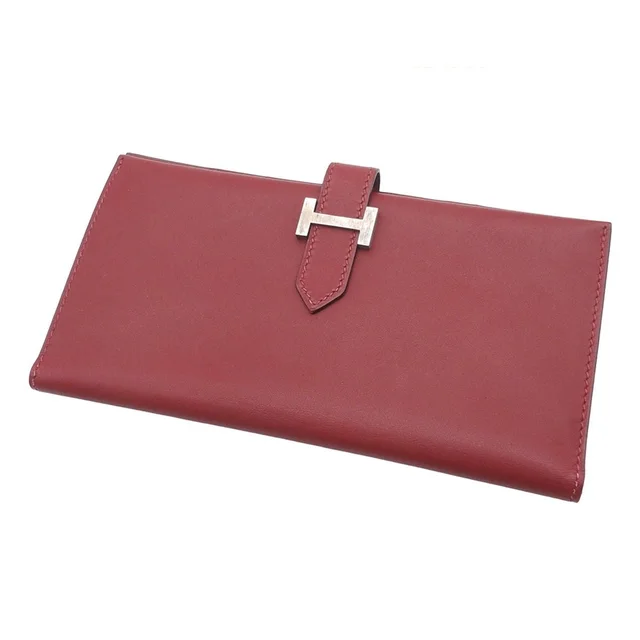 Hermès Bearn Classic Rouge Ash Silver Chamonix Wallet in Red from The Reluxe