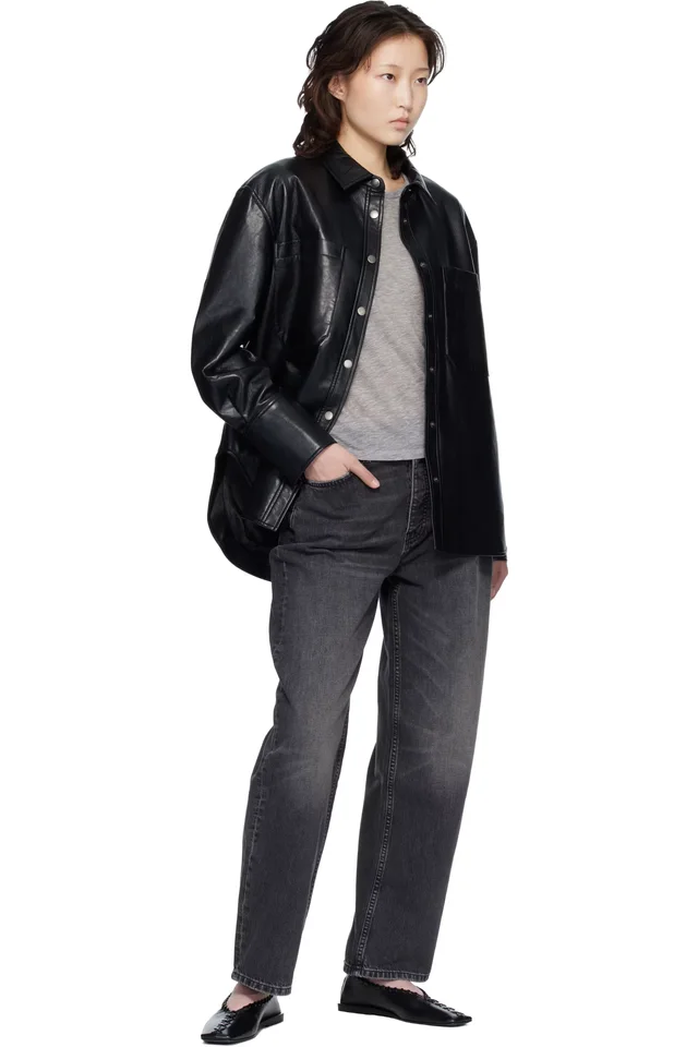 ANINE BING Black Dante Regenerated Leather Shirt, photo 4 of 4 from SSENSE