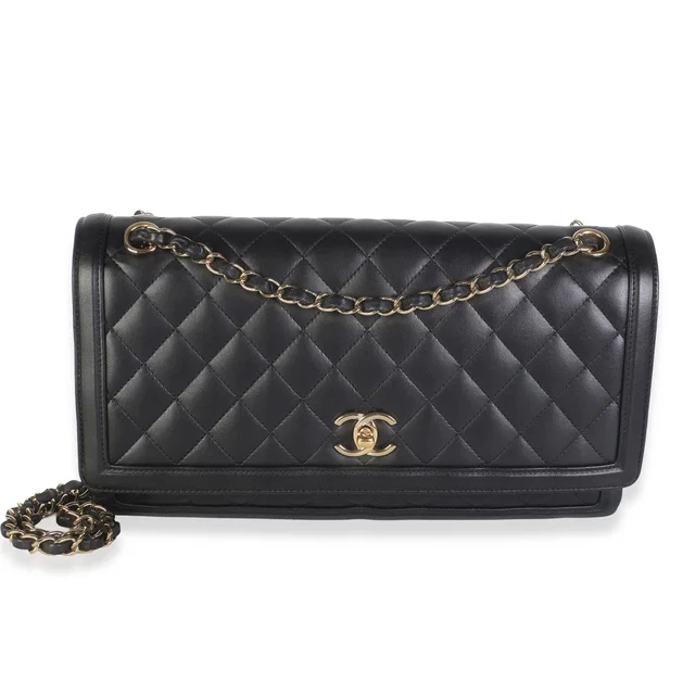 Chanel Black Quilted Lambskin 3 Compartment Jumbo Flap Bag in Black Lambskin from myGemma