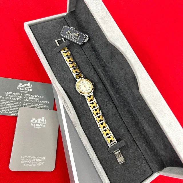 Hermès Vintage Clipper Stainless Quartz Watch Wrist Silver Gold in Gold from The Reluxe
