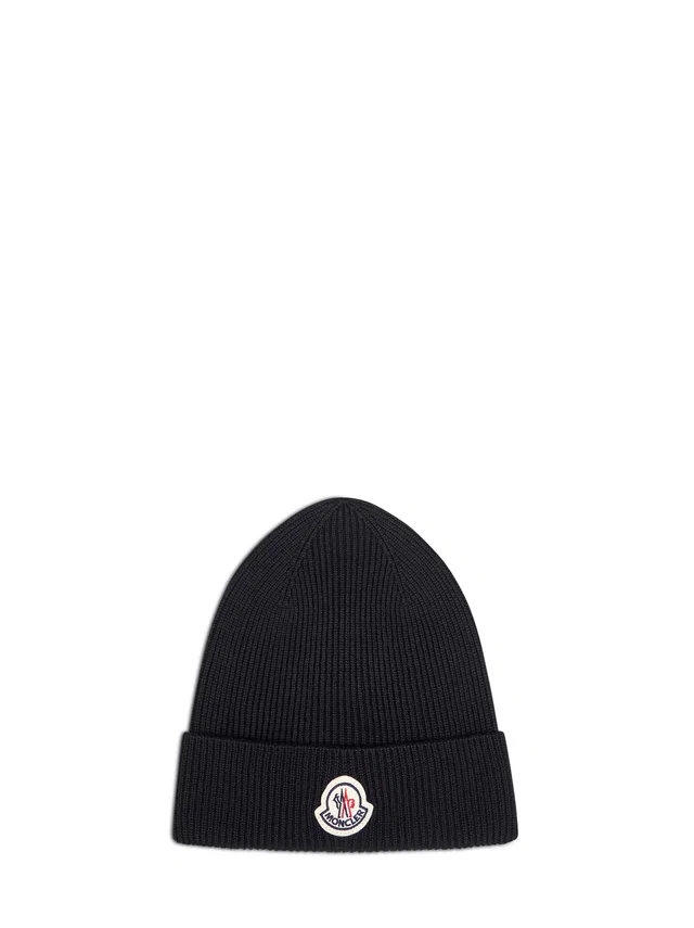 Moncler L20913b70500a9342999 Ribbed Virgin Wool Beanie — Black Beanies in Black Wool from HEWI