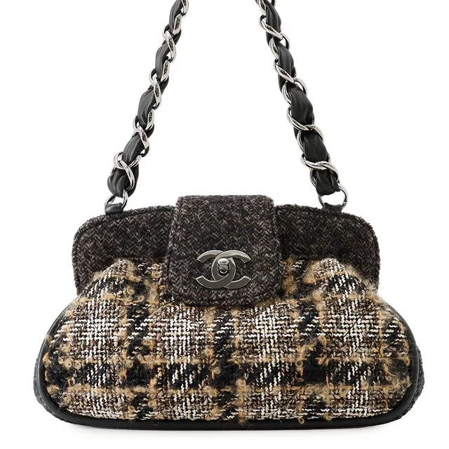 Chanel Shoulder Bag CC Logo Quilted Tweed Black in Black Tweed from The Reluxe