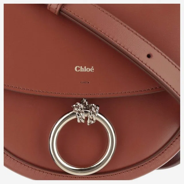 Chloé Calfskin Leather With Sculptural Ring Crossbody Bag — Brown in Brown Calfskin from HEWI