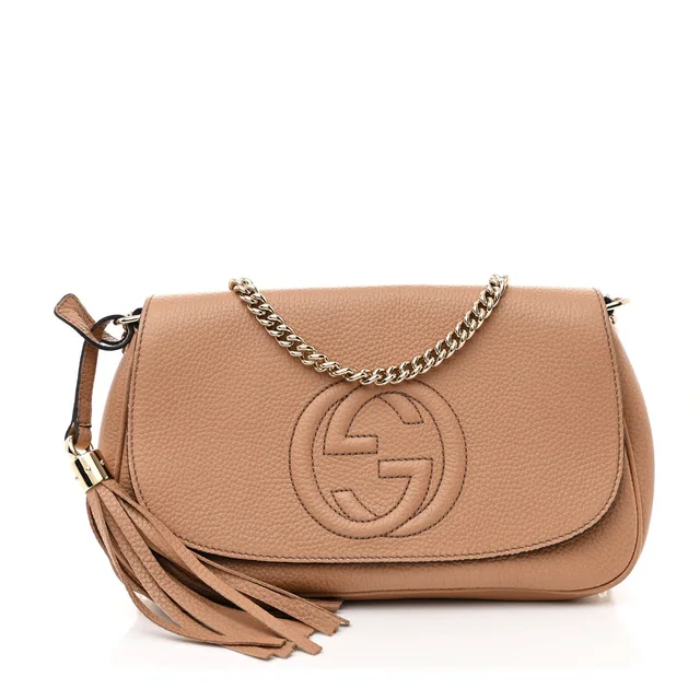 Gucci Soho Flap Shoulder Pebbled Calfskin Bag - Caramel in Calfskin from H&T