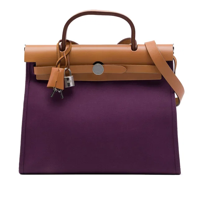 Purple Hermès Toile Herbag Zip 31 Satchel in Purple Canvas from Designer Revival
