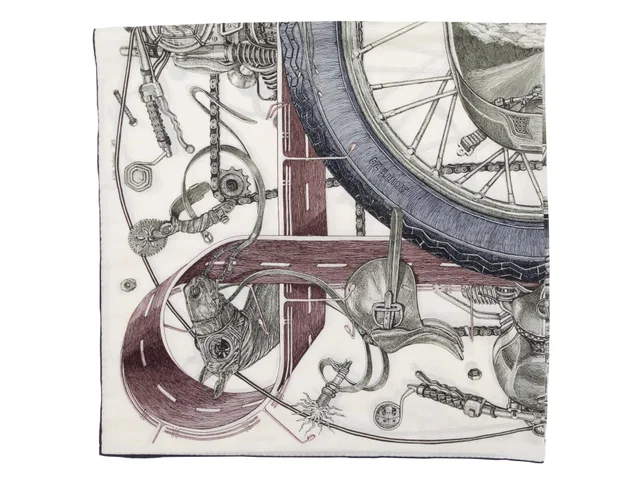 White & Multicolor Hermes Tout En Carre Motif Wool & Silk-Blend Scarf in White Silk from Designer Revival