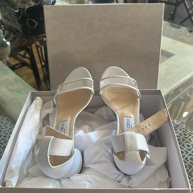 Jimmy Choo Jaimie Leather And Pvc Sandals in white Leather from Poshmark