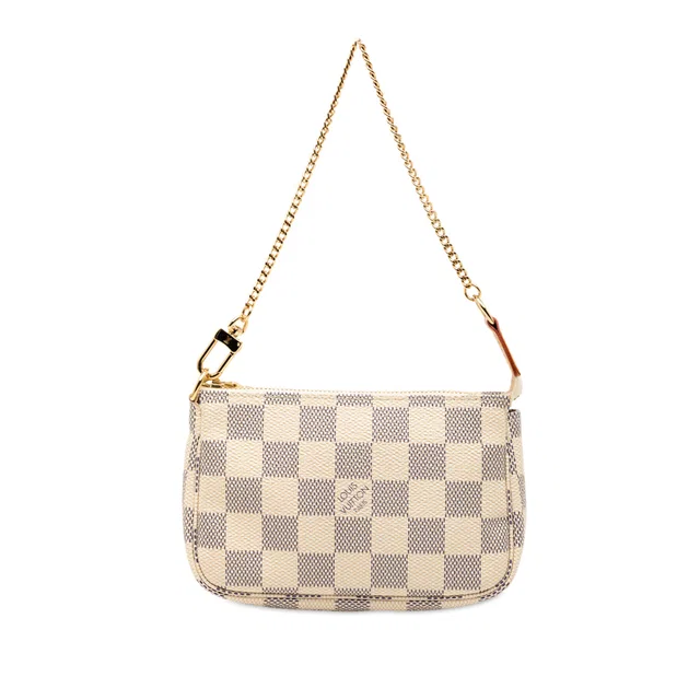 White Louis Vuitton Damier Azur Mini Pochette Accessoires Handbag in White Canvas from Designer Revival