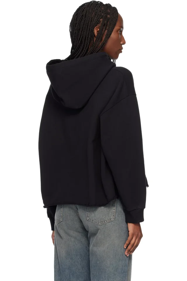 MM6 Maison Margiela Black Unbrushed Cotton Hoodie, photo 3 of 4 from SSENSE