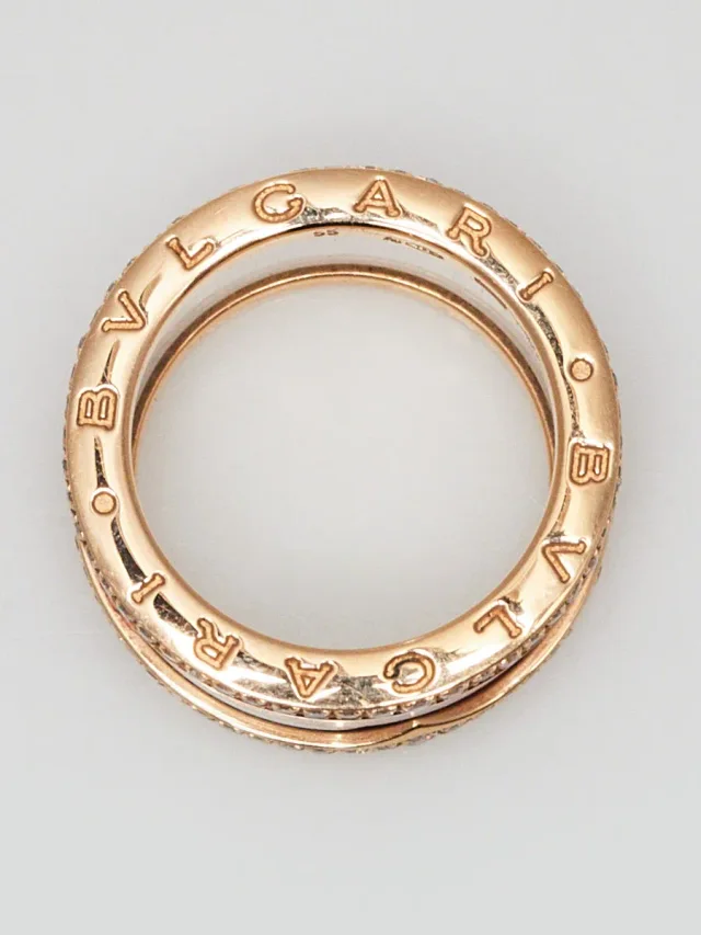 Bvlgari 18k Rose Gold with Diamond and White Ceramic B.Zero 4 Band Ring Size 7/55 in White Ceramic from Yoogis, photo 4 of 6