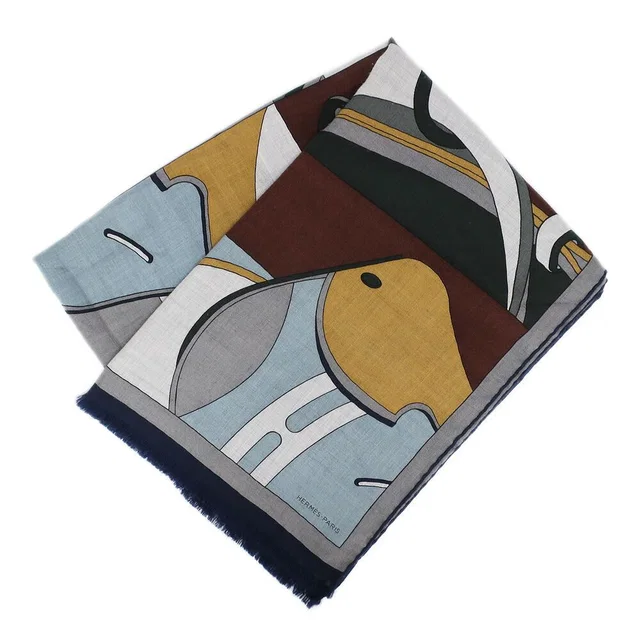 Hermès Heaven Shawl Rectangle Gray Multicolor Cashmere Silk Scarf in Grey Silk from The Reluxe