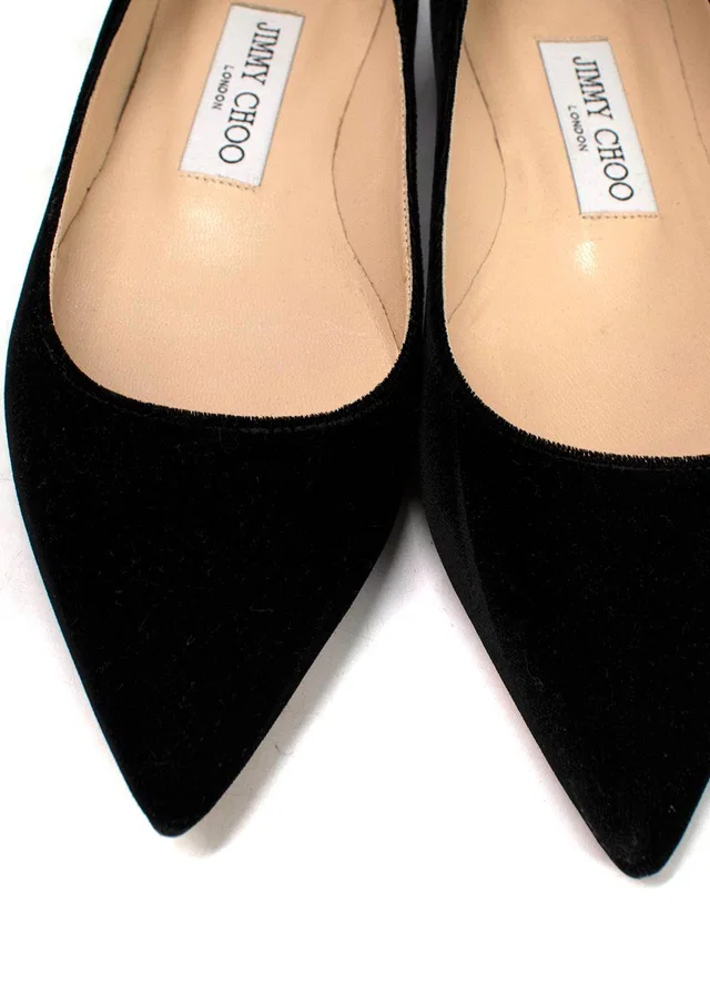 Jimmy Choo Romy Flat Black Velvet Pointy Toe Flats in Black Velvet from HEWI