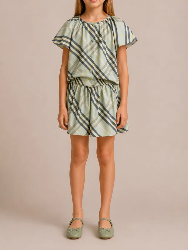 Burberry Kids Green Checked Shirt Top and Skirt Set Size 10 years in Green from Sellier