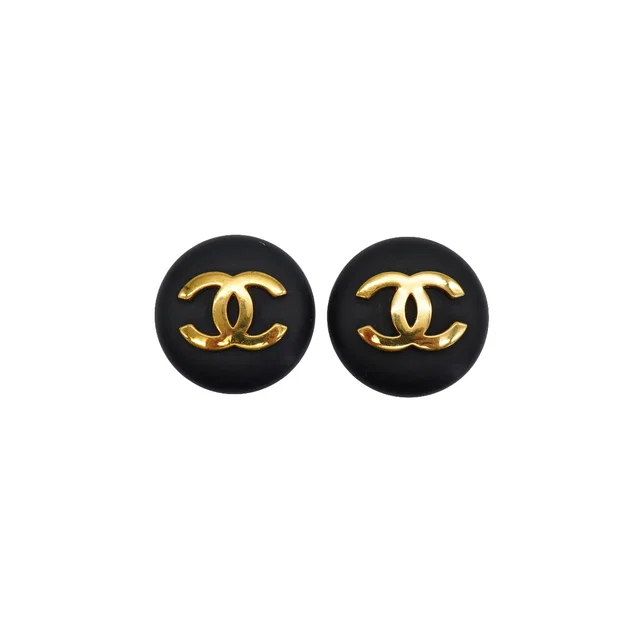 Chanel Vintage Earrings Cocomark Round Black Accessory 24 in Black from Luxury Promise